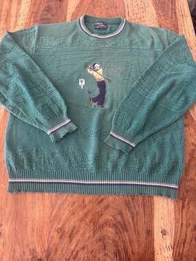 Cypress Links Vintage 90s Golf Embroidered Textured Knit Sweater Size L